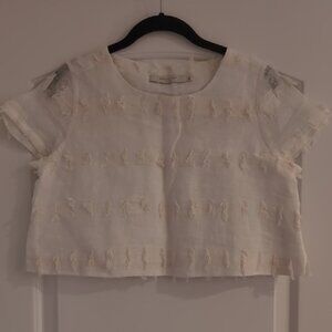 New York Designer White Boxy Ruffled Crop Top
